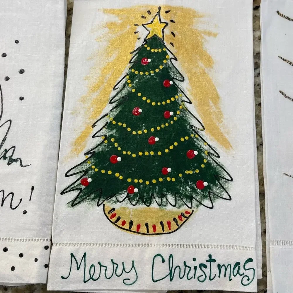 Holiday Hand Painted Towels Decor Lot 3‎ Christmas Halloween Beach NWOT